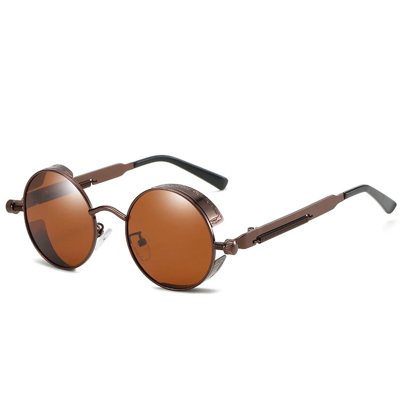 (image for) Men's Polarized Sunglasses Round Gothic Steampunk Sunglasses Men Vintage Metal Clear Lens Glasses Spring Hinge Oculos UV400 Lunette